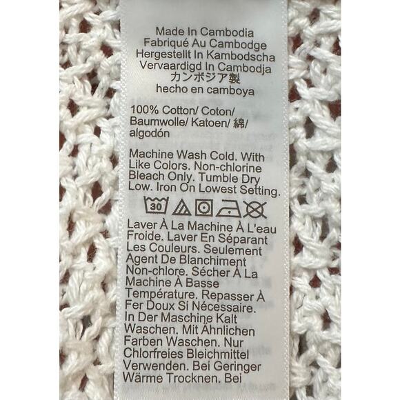 J. Crew Short Sleeve Crochet Cardigan Sweater Ivory Navy CJ215 Size M - Picture 12 of 13